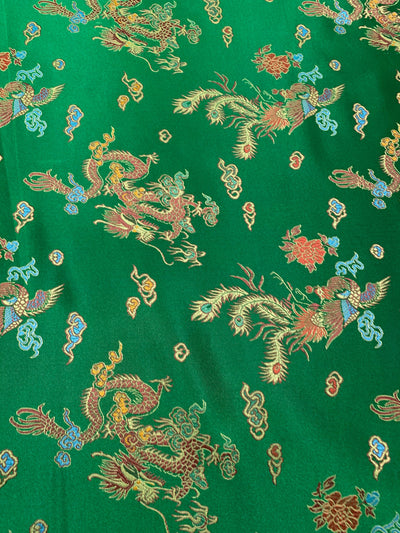 Hope GREEN Dragon Brocade Chinese Satin Fabric by the Yard - 10040