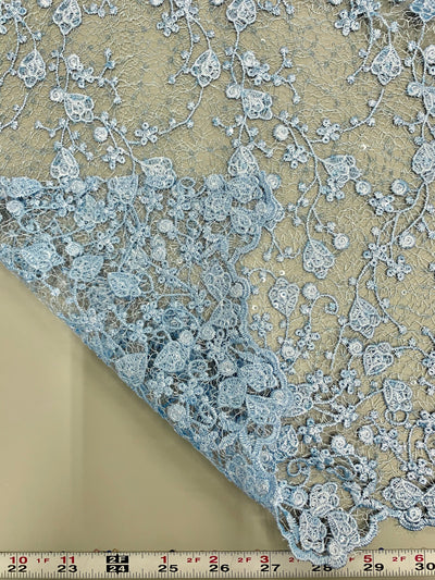 Braelyn BABY BLUE Polyester Floral Embroidery with Sequins on Web Mesh Lace Fabric by the Yard for Gown, Wedding, Bridesmaid, Prom - 10166