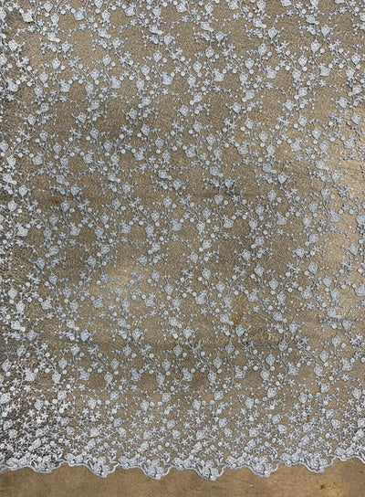 Braelyn BABY BLUE Polyester Floral Embroidery with Sequins on Web Mesh Lace Fabric by the Yard for Gown, Wedding, Bridesmaid, Prom - 10166