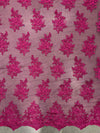 Brianna FUCHSIA Polyester Floral Embroidery with Sequins on Mesh Lace Fabric by the Yard - 10020