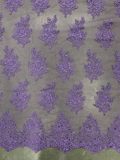 Brianna LAVENDER Polyester Floral Embroidery with Sequins on Mesh Lace Fabric by the Yard - 10020