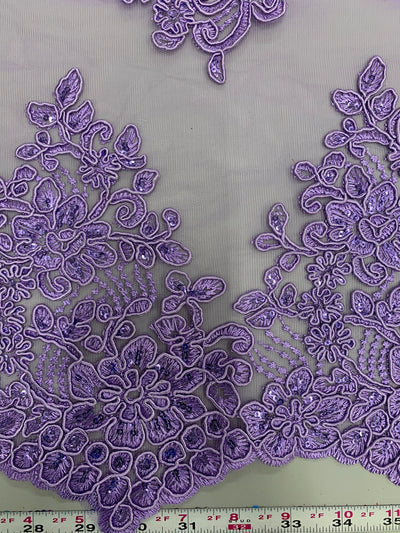 Brianna LAVENDER Polyester Floral Embroidery with Sequins on Mesh Lace Fabric by the Yard - 10020