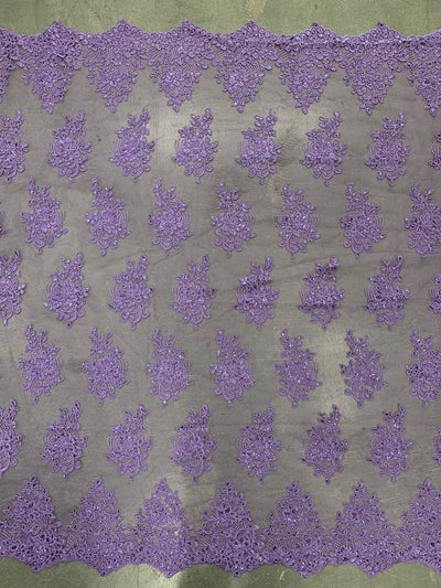 Brianna LAVENDER Polyester Floral Embroidery with Sequins on Mesh Lace Fabric by the Yard - 10020