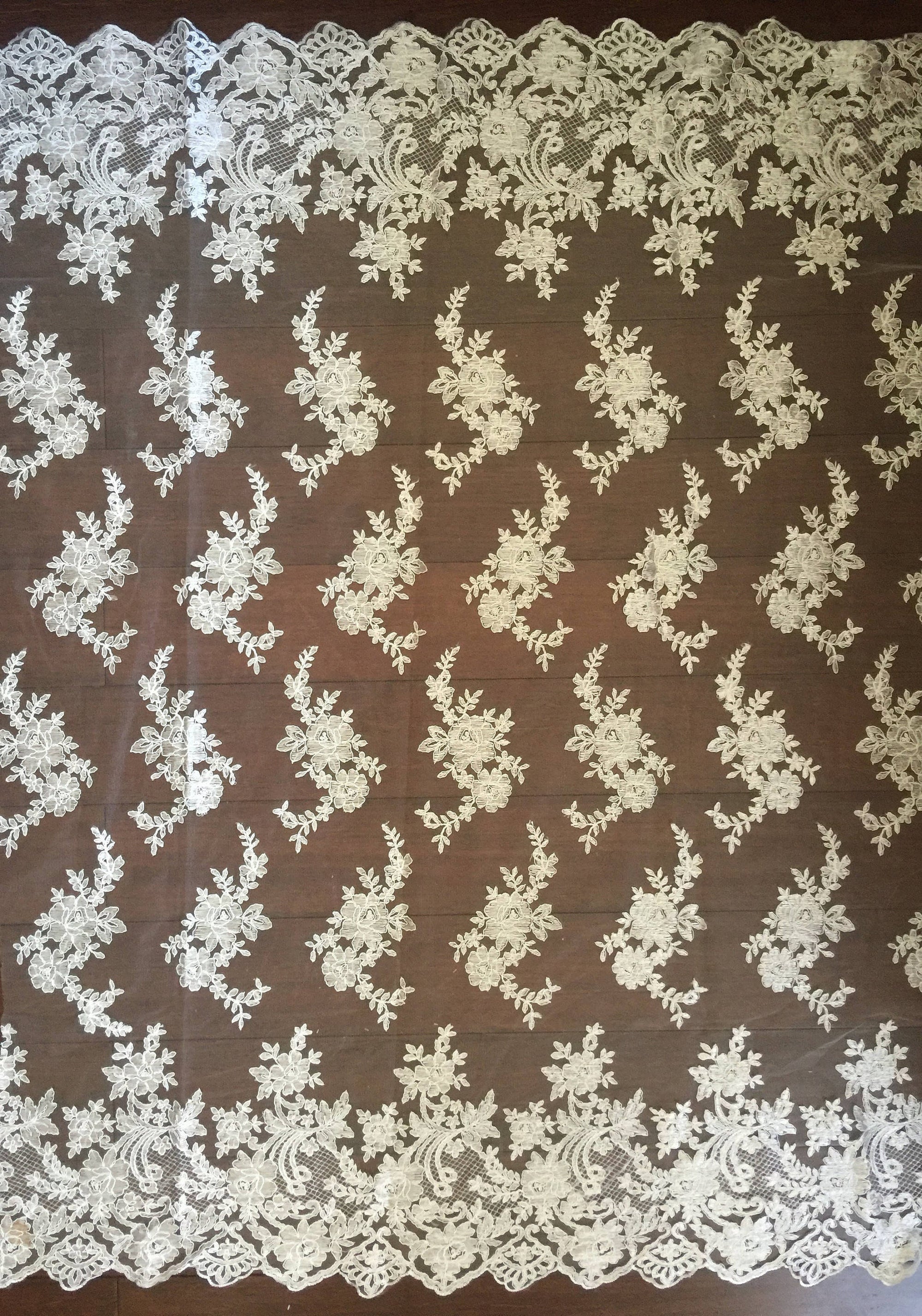 Diana IVORY Polyester Corded Floral Embroidery on Mesh Lace Fabric by the Yard - 10064