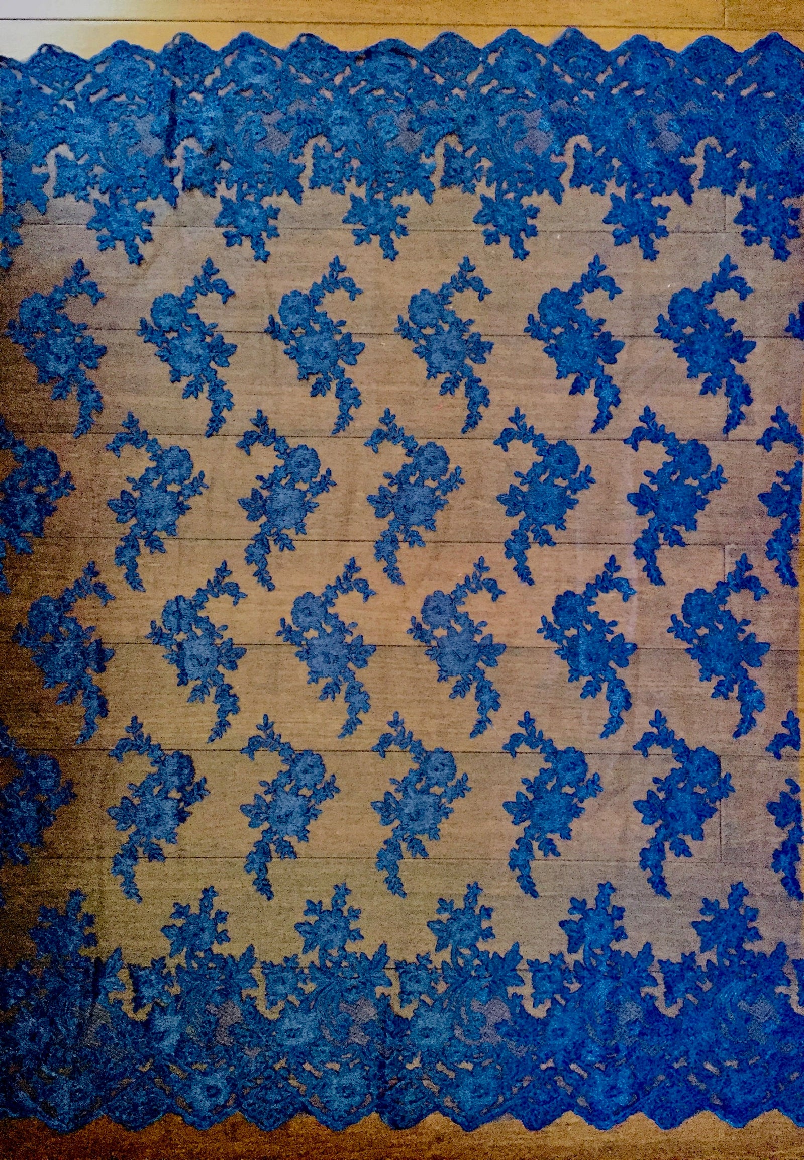 Diana ROYAL BLUE Polyester Corded Floral Embroidery on Mesh Lace Fabric by the Yard - 10064