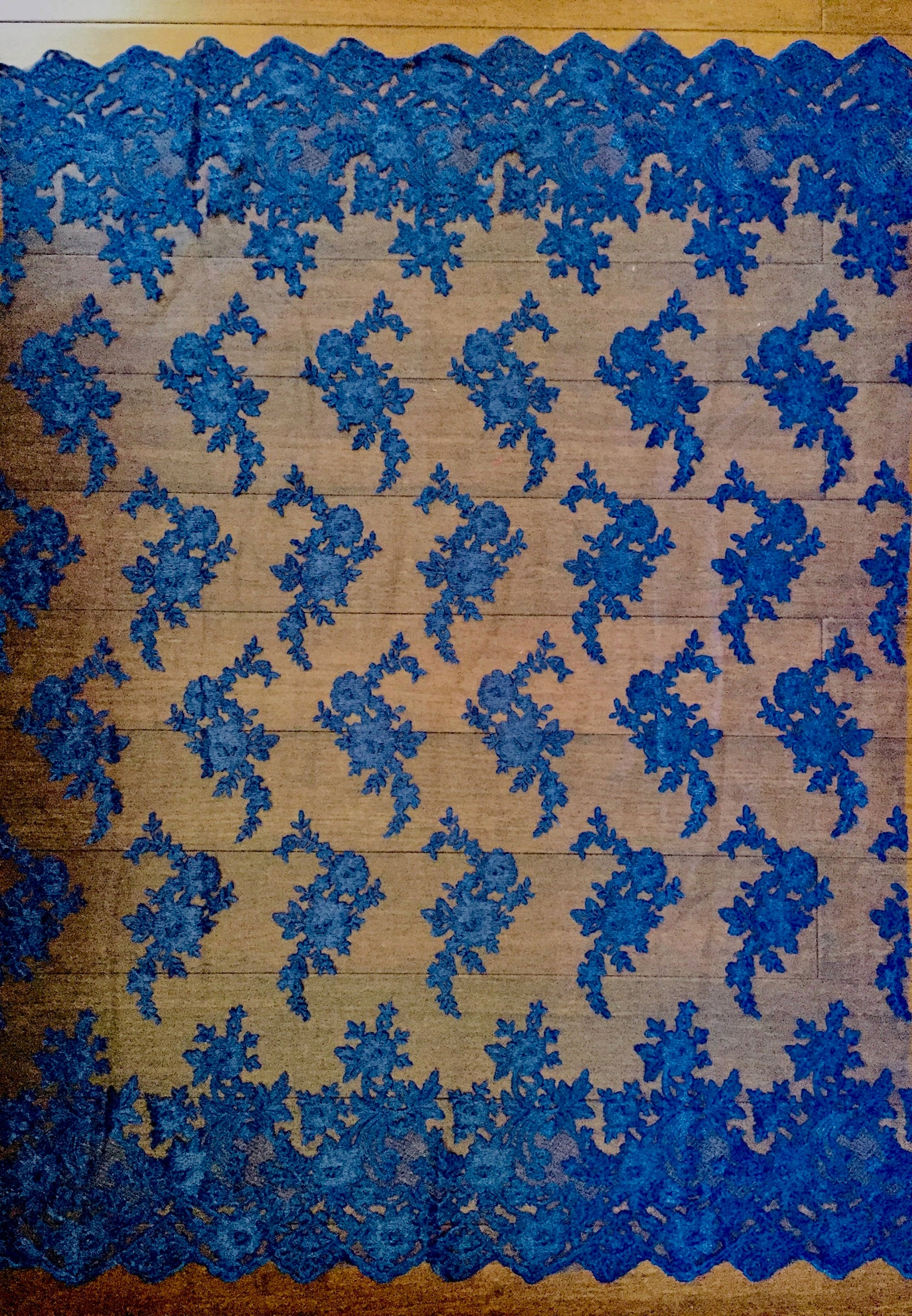 Diana ROYAL BLUE Polyester Corded Floral Embroidery on Mesh Lace Fabric by the Yard - 10064