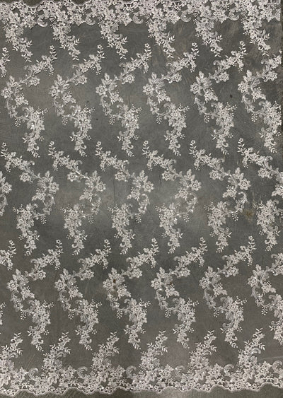 Cristina WHITE Polyester Floral Embroidery with Sequins on Mesh Lace Fabric by the Yard for Gown, Wedding, Bridesmaid, Prom - 10076