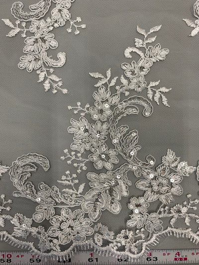 Cristina WHITE Polyester Floral Embroidery with Sequins on Mesh Lace Fabric by the Yard for Gown, Wedding, Bridesmaid, Prom - 10076