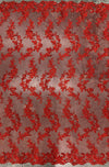 Cristina RED Polyester Floral Embroidery with Sequins on Mesh Lace Fabric by the Yard for Gown, Wedding, Bridesmaid, Prom - 10076