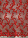 Cristina RED Polyester Floral Embroidery with Sequins on Mesh Lace Fabric by the Yard for Gown, Wedding, Bridesmaid, Prom - 10076