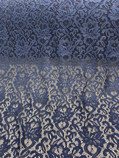 Elaine NAVY BLUE Floral Scalloped Nylon Spandex Stretch Lace Light Weight Fabric for Clothes, Lingerie, Costumes, Decorations, Crafts