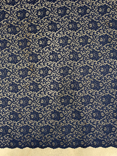 Elaine NAVY BLUE Floral Scalloped Nylon Spandex Stretch Lace Light Weight Fabric for Clothes, Lingerie, Costumes, Decorations, Crafts