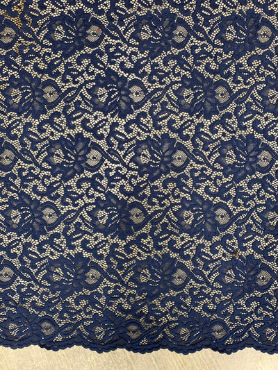 Elaine NAVY BLUE Floral Scalloped Nylon Spandex Stretch Lace Light Weight Fabric for Clothes, Lingerie, Costumes, Decorations, Crafts