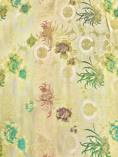 Kate LIGHT GOLD Floral Brocade Chinese Satin Fabric by the Yard - 10037