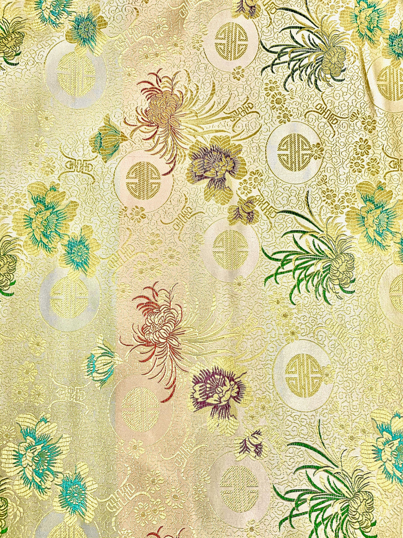 Kate LIGHT GOLD Floral Brocade Chinese Satin Fabric by the Yard - 10037