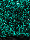 Stephanie TEAL GREEN Overlap Sequins on BLACK Stretch Velvet Fabric by the Yard for Gowns, Apparel, Costumes, Crafts - 10185