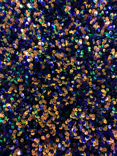 Stephanie MULTI COLORED Overlap Sequins on BLACK Stretch Velvet Fabric by the Yard for Gowns, Apparel, Costumes, Crafts - 10185