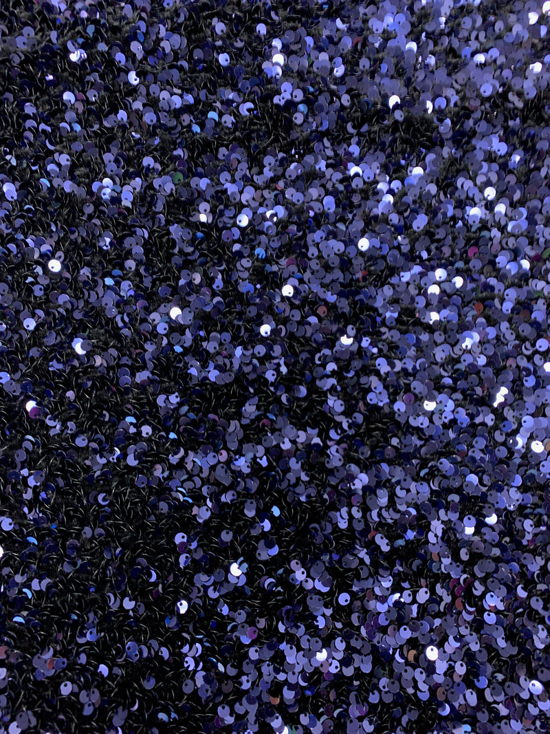 Stephanie NAVY BLUE Overlap Sequins on NAVY Stretch Velvet Fabric by the Yard for Gowns, Apparel, Costumes, Crafts - 10185