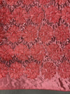 Allie CORAL 3D Floral Polyester Satin Rosette with Sequins Fabric by the Yard - 10051