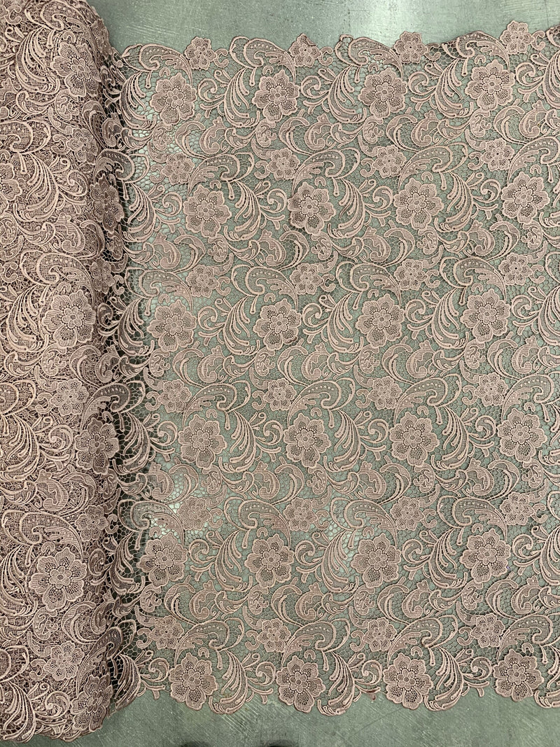 Maggie DARK MAUVE Guipure Venice Heavy Lace Fabric by the Yard - 10019