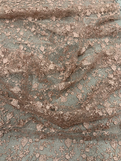 Braelyn MAUVE Polyester Floral Embroidery with Sequins on Web Mesh Lace Fabric by the Yard for Gown, Wedding, Bridesmaid, Prom - 10166