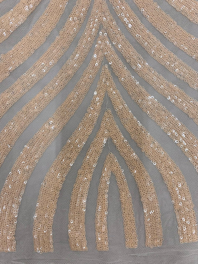 Maia BLUSH PEACH Geometric Sequins on Mesh Lace Fabric by the Yard - 10138