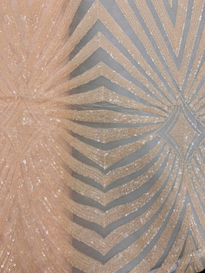 Maia BLUSH PEACH Geometric Sequins on Mesh Lace Fabric by the Yard - 10138