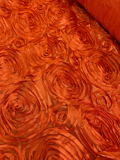 Paige ORANGE 3D Floral Polyester Satin Rosette Fabric by the Yard - 10028