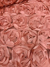 Maci DUSTY ROSE 3-D Floral Polyester Satin Rosette on Mesh Fabric by the Yard - 10057