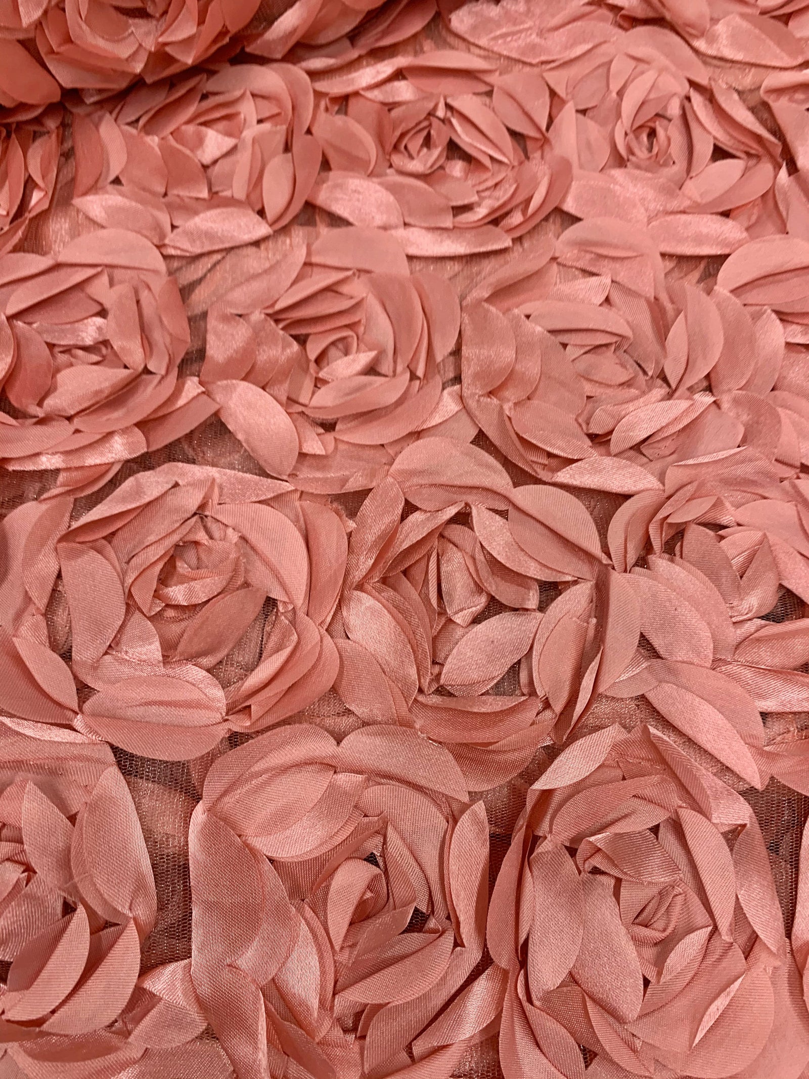 Maci DUSTY ROSE 3-D Floral Polyester Satin Rosette on Mesh Fabric by the Yard - 10057