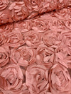 Maci DUSTY ROSE 3-D Floral Polyester Satin Rosette on Mesh Fabric by the Yard - 10057