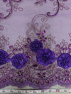 Ryleigh PURPLE 3D Floral Embroidery with Foil & Sequins on Mesh Lace Fabric by the Yard - 10010