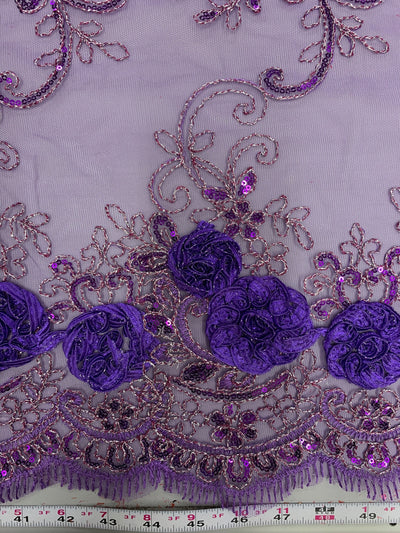 Ryleigh PURPLE 3D Floral Embroidery with Foil & Sequins on Mesh Lace Fabric by the Yard - 10010