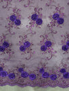 Ryleigh PURPLE 3D Floral Embroidery with Foil & Sequins on Mesh Lace Fabric by the Yard - 10010