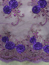 Ryleigh PURPLE 3D Floral Embroidery with Foil & Sequins on Mesh Lace Fabric by the Yard - 10010