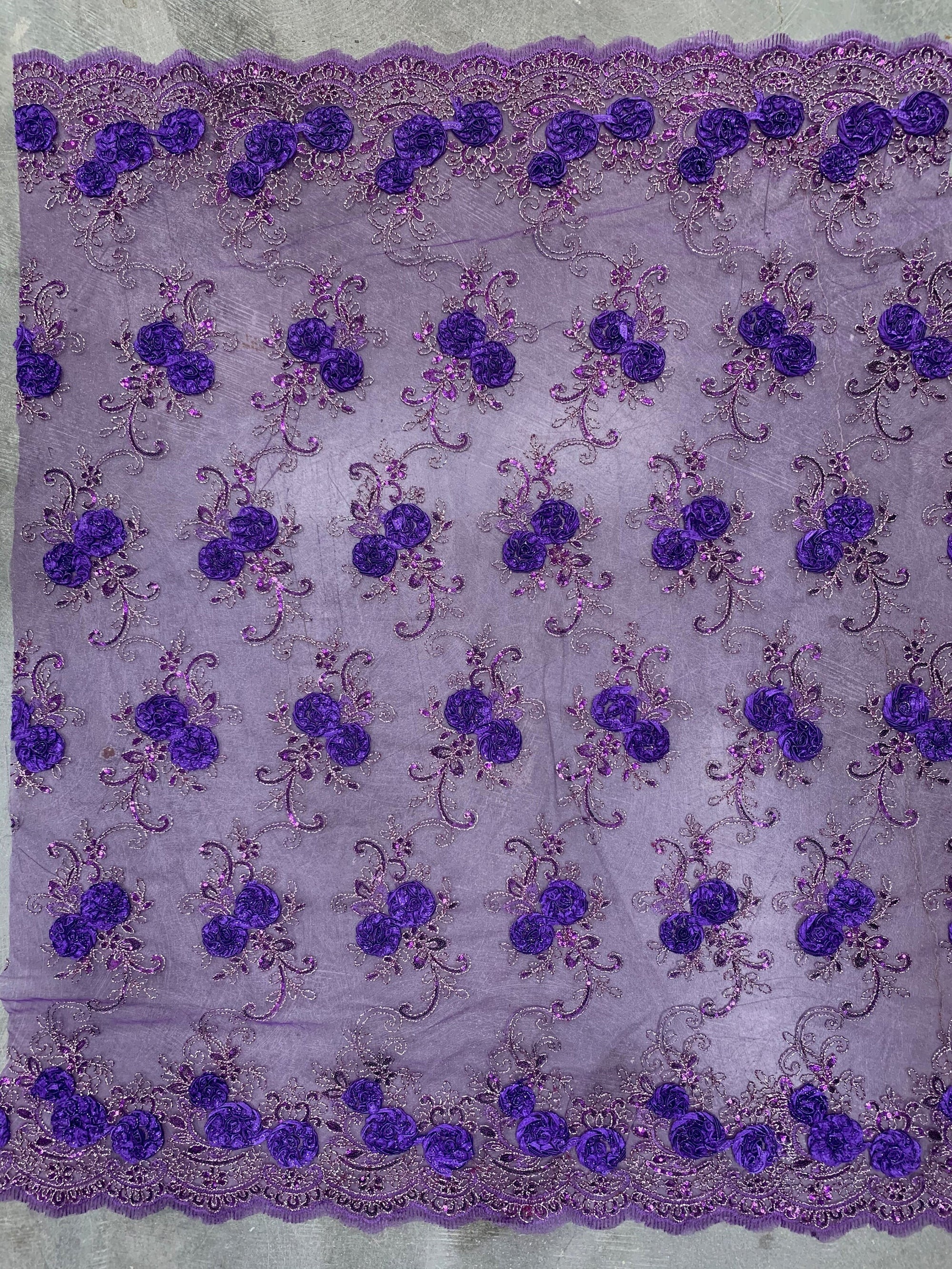 Ryleigh PURPLE 3D Floral Embroidery with Foil & Sequins on Mesh Lace Fabric by the Yard - 10010