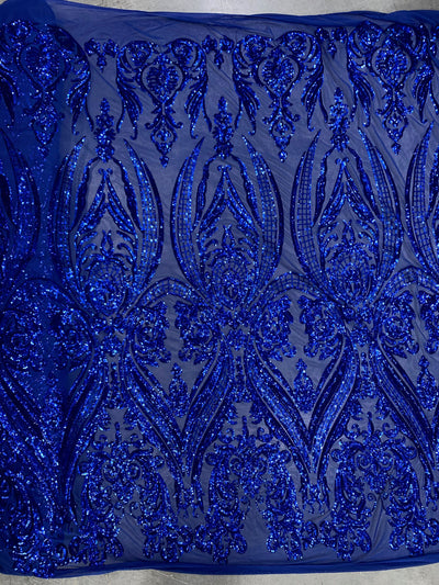 Alaina ROYAL BLUE Curlicue Sequins on Mesh Lace Fabric by the Yard - 10018