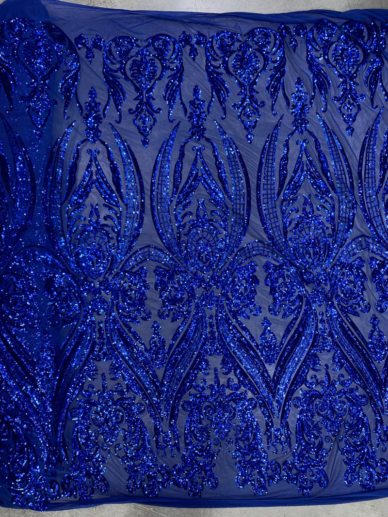 Alaina ROYAL BLUE Curlicue Sequins on Mesh Lace Fabric by the Yard - 10018