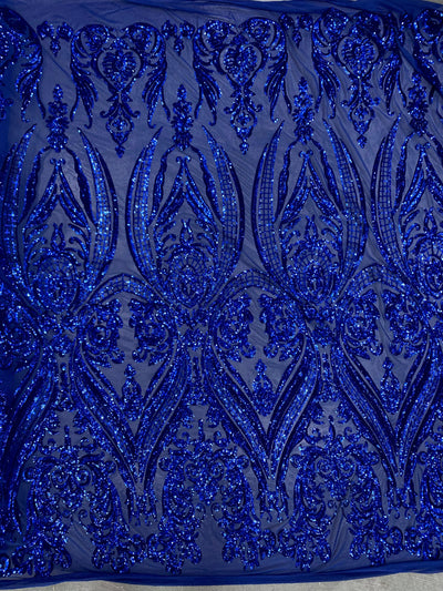 Alaina ROYAL BLUE Curlicue Sequins on Mesh Lace Fabric by the Yard - 10018