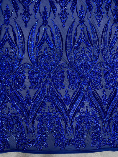 Alaina ROYAL BLUE Curlicue Sequins on Mesh Lace Fabric by the Yard - 10018