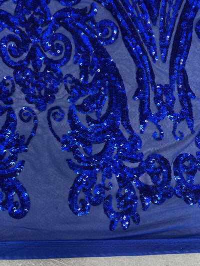 Alaina ROYAL BLUE Curlicue Sequins on Mesh Lace Fabric by the Yard - 10018
