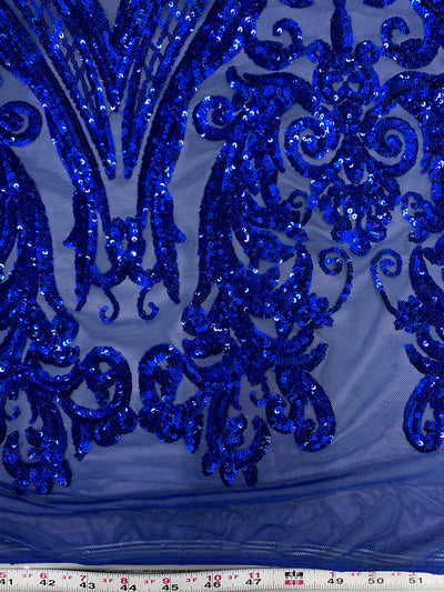 Alaina ROYAL BLUE Curlicue Sequins on Mesh Lace Fabric by the Yard - 10018