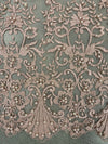 Daphne DUSTY ROSE Faux Pearls Beaded Flowers and Vines Lace Embroidery on Mesh Fabric by the Yard - 10103