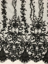 Daphne BLACK Faux Pearls Beaded Flowers and Vines Lace Embroidery on Mesh Fabric by the Yard - 10103