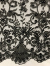 Daphne BLACK Faux Pearls Beaded Flowers and Vines Lace Embroidery on Mesh Fabric by the Yard - 10103