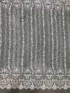 Daphne IVORY Faux Pearls Beaded Flowers and Vines Lace Embroidery on Mesh Fabric by the Yard - 10103