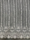 Daphne IVORY Faux Pearls Beaded Flowers and Vines Lace Embroidery on Mesh Fabric by the Yard - 10103