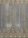 Daphne CHAMPAGNE Faux Pearls Beaded Flowers and Vines Lace Embroidery on Mesh Fabric by the Yard - 10103