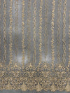 Daphne CHAMPAGNE Faux Pearls Beaded Flowers and Vines Lace Embroidery on Mesh Fabric by the Yard - 10103