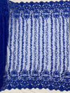 Daphne ROYAL BLUE Faux Pearls Beaded Flowers and Vines Lace Embroidery on Mesh Fabric by the Yard - 10103